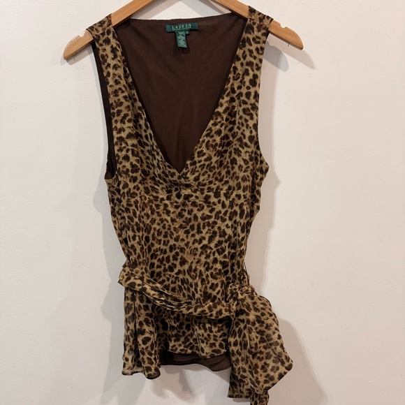 Lauren Ralph Lauren Tops - Lauren Ralph Lauren Silk Belted Animal Print Sleeveless V-Neck Tank Top Size 14